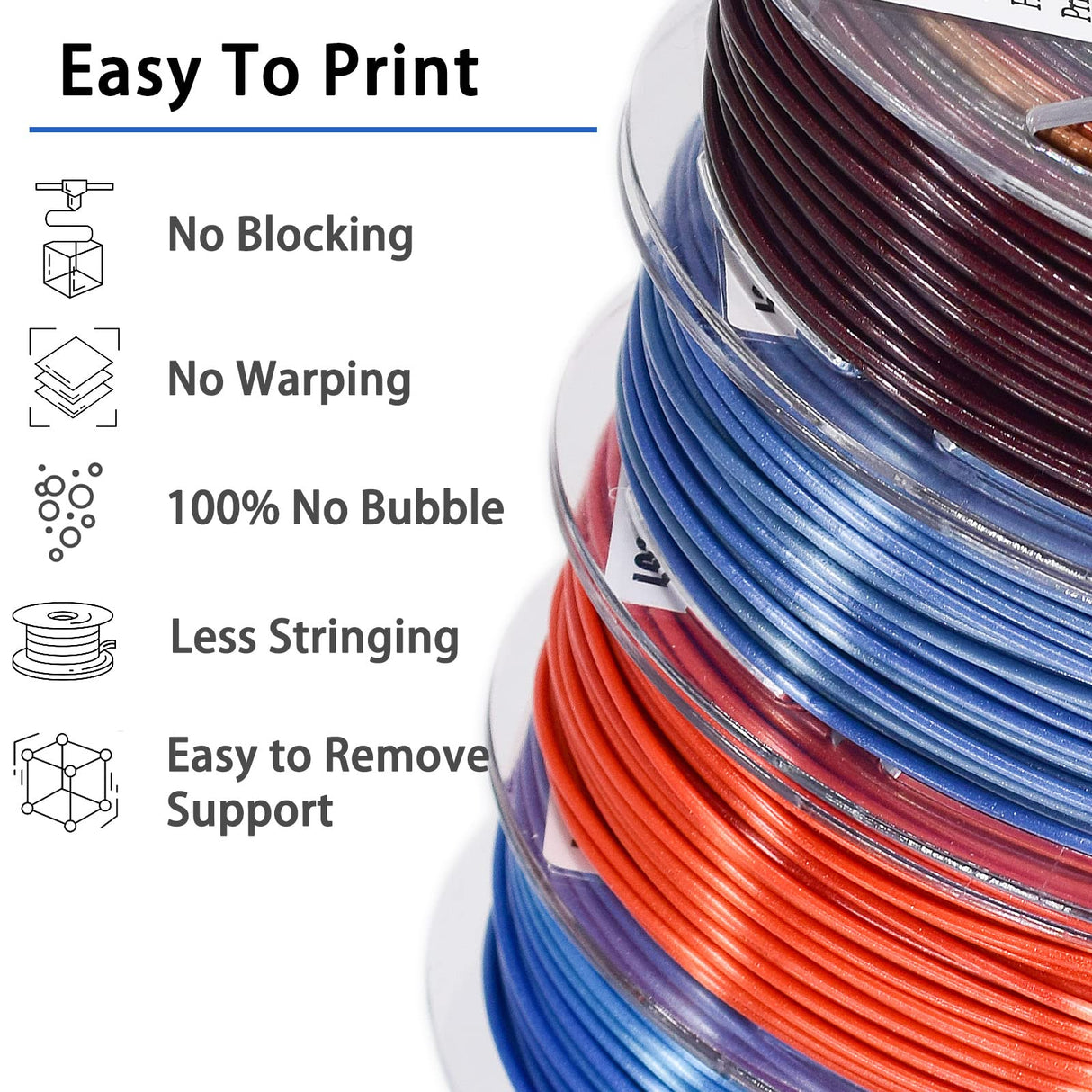 3D Printer Filament Bundle, PLA Filament Silk Shiny PLA Filament 1.75mm +/- 0.02mm, 3D Printing Filament 200g x 4 Spools LOCYFENS