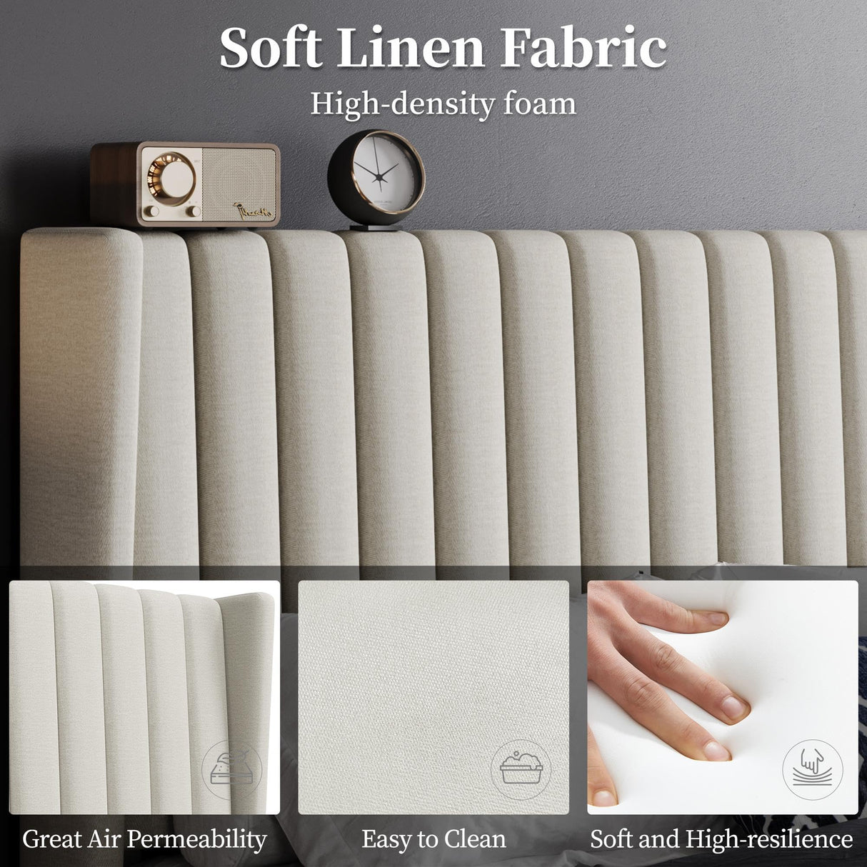 Yaheetech Full Bed Frame Upholstered Platform Bed with Fabric Headboard, Wing Edge Design/Non-Slip and Noise-Free/Wooden Slats Support/No Box Spring Needed/Easy Assembly, Beige Full Bed Yaheetech