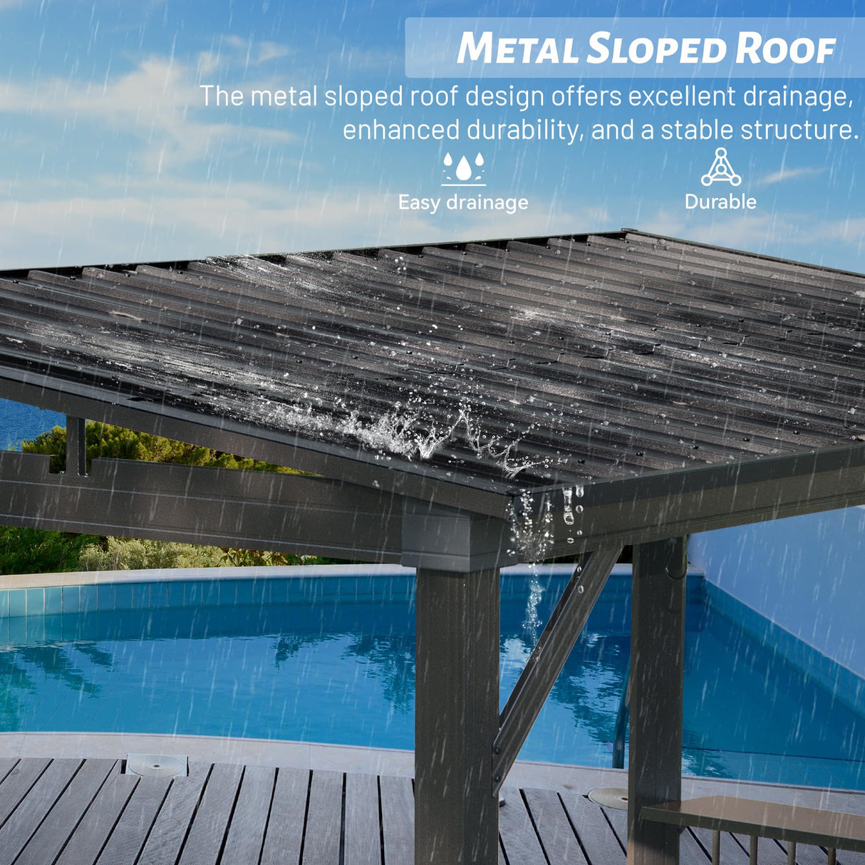 Domi 6.5x12FT Hardtop Grill Gazebo, Outdoor BBQ Gazebo with 2 Side Shelves and Ceiling Hook, Outdoor Grill Canopy with Galvanized Steel Slope Roof for Patio Lawn Backyard Deck, Grey domi outdoor living