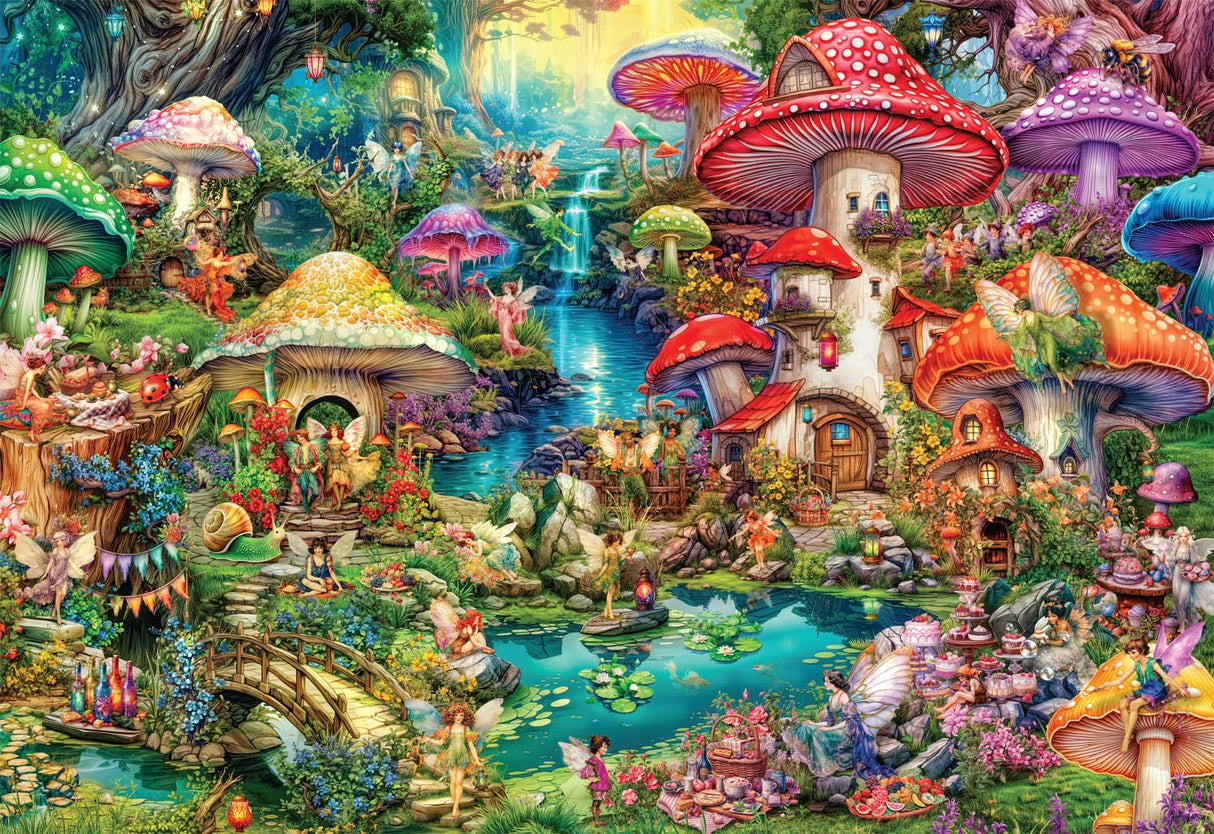 Buffalo Games - Aimee Stewart - Merry Mushroom Village Picnic - 2000 Piece Jigsaw Puzzle for Adults Challenging Puzzle Perfect for Game Nights - Finished Size is 38.50 x 26.50 Buffalo Games