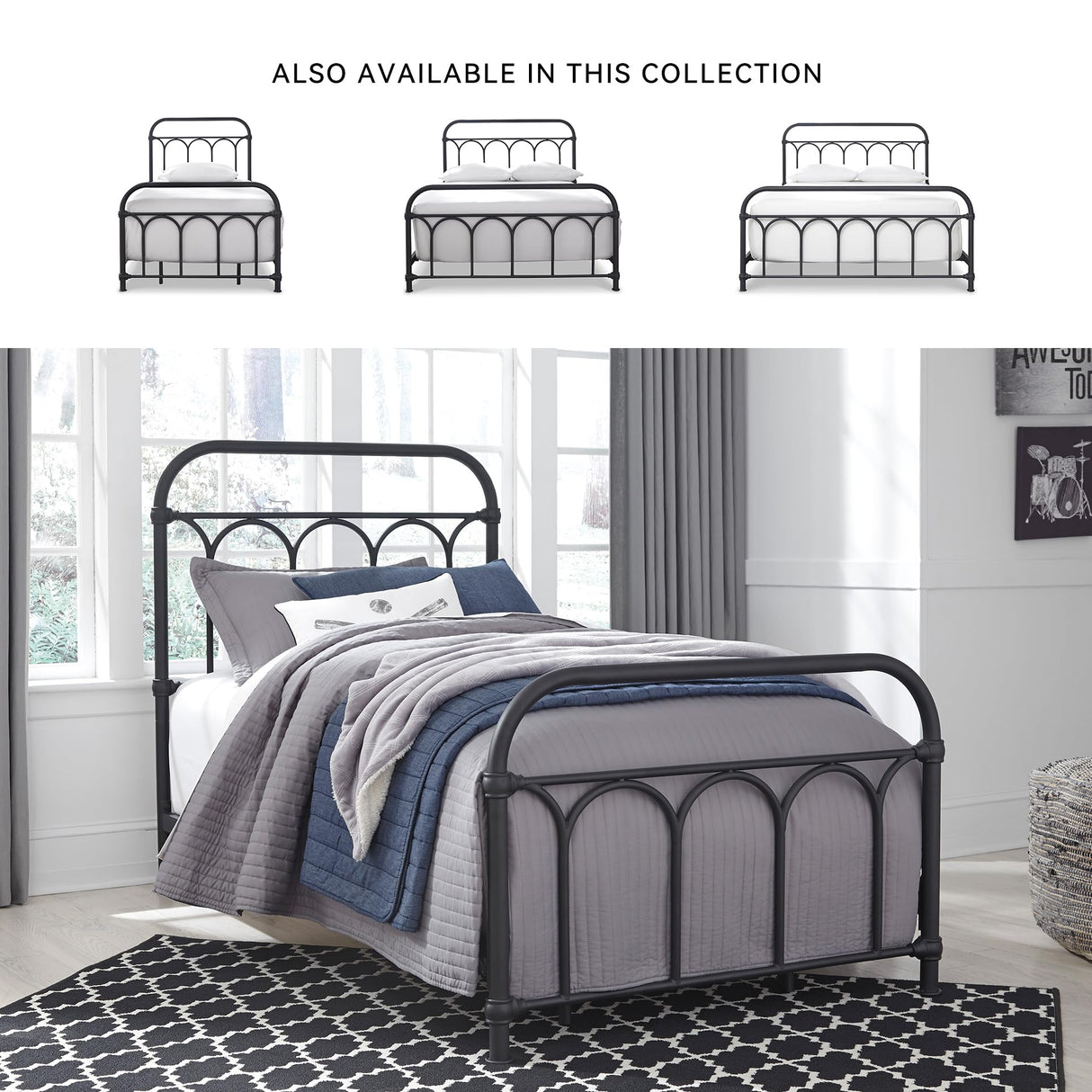 Signature Design by Ashley Nashburg Farmhouse Industrial Twin Metal Bed with Powdercoated Finish, Matte Black Signature Design by Ashley