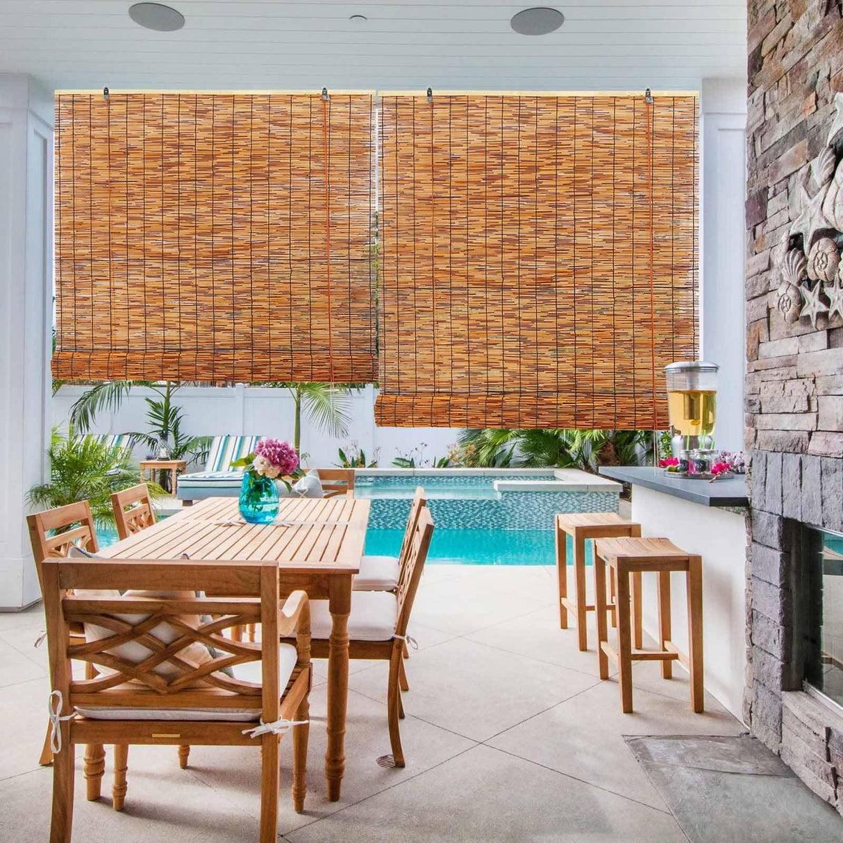 Outdoor Bamboo Roller Shades Blinds for Patio Waterproof Privacy Bamboo Roll Up Shade 70% Blackout Bamboo Blinds for Garden Porch Anti-UV Custom 20 26 38 46 62 70 72 79" Easy to Install Bamboo Curtain WQbhryllya