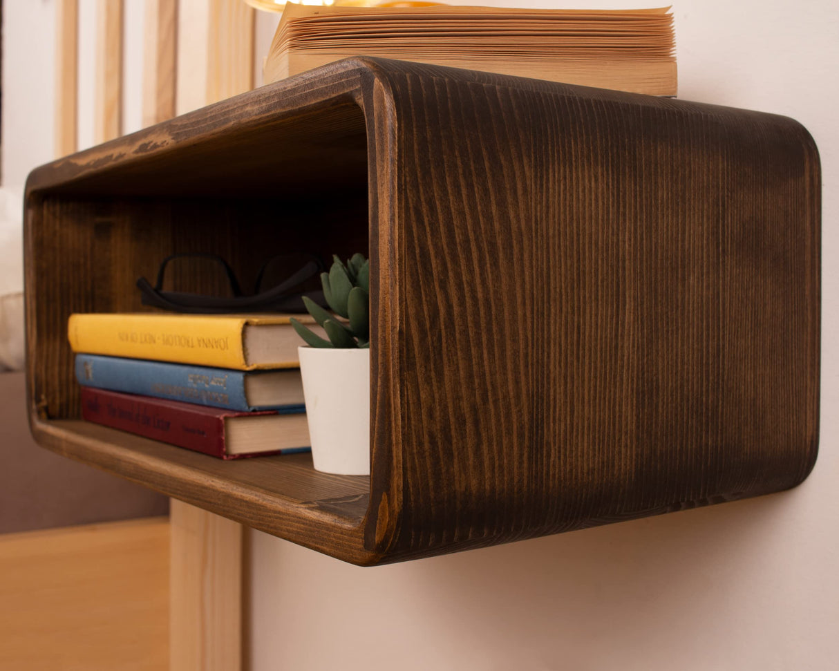 WOODCHES Floating Nightstand Wooden, Bedside Table, Nightstand Shelf, Handmade, Wall Mounted Bedside Shelf, Minimalist and Unique Style (Vancouver) WOODCHES