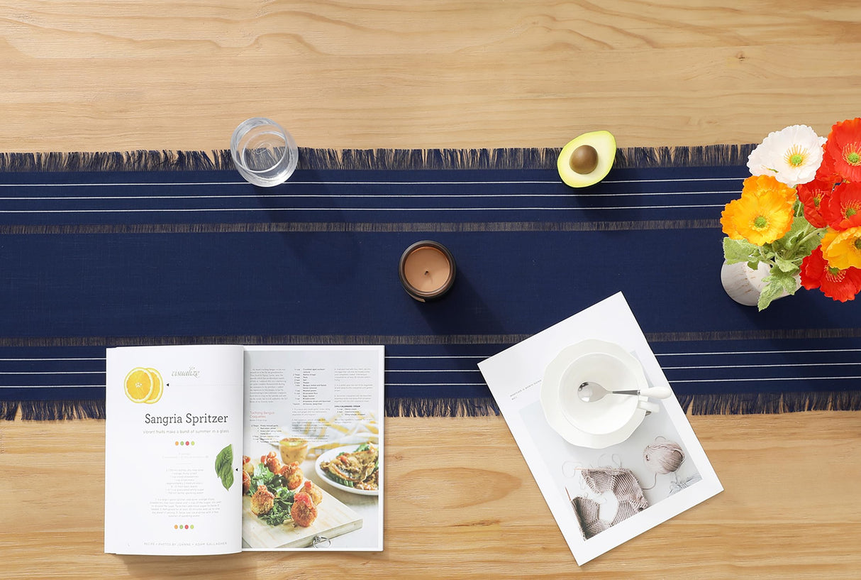 Chassic Farmhouse Style Table Runners, Rustic Boho 48 inches Long Table Runner for Dining Room,Holiday, Party and Wedding Tabletops Decor, 14 x 48 inch - Navy Blue Chassic