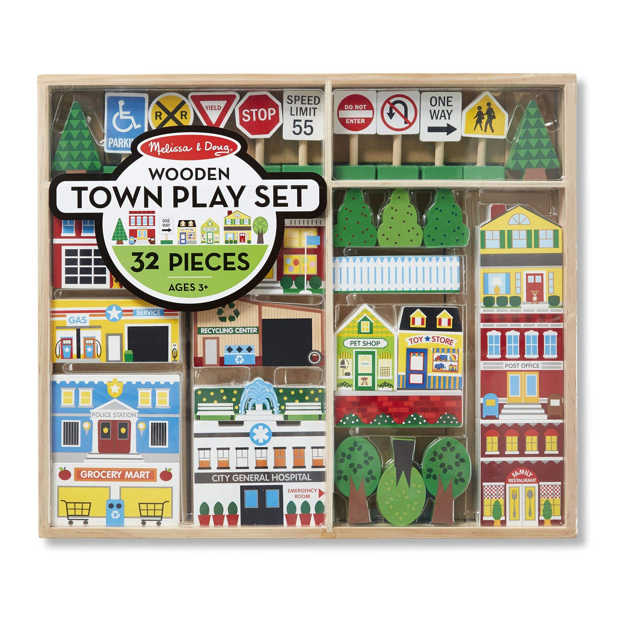 Melissa & Doug (FFP) - Pretend Play Wooden Town Play Set For Kids With Storage Melissa & Doug
