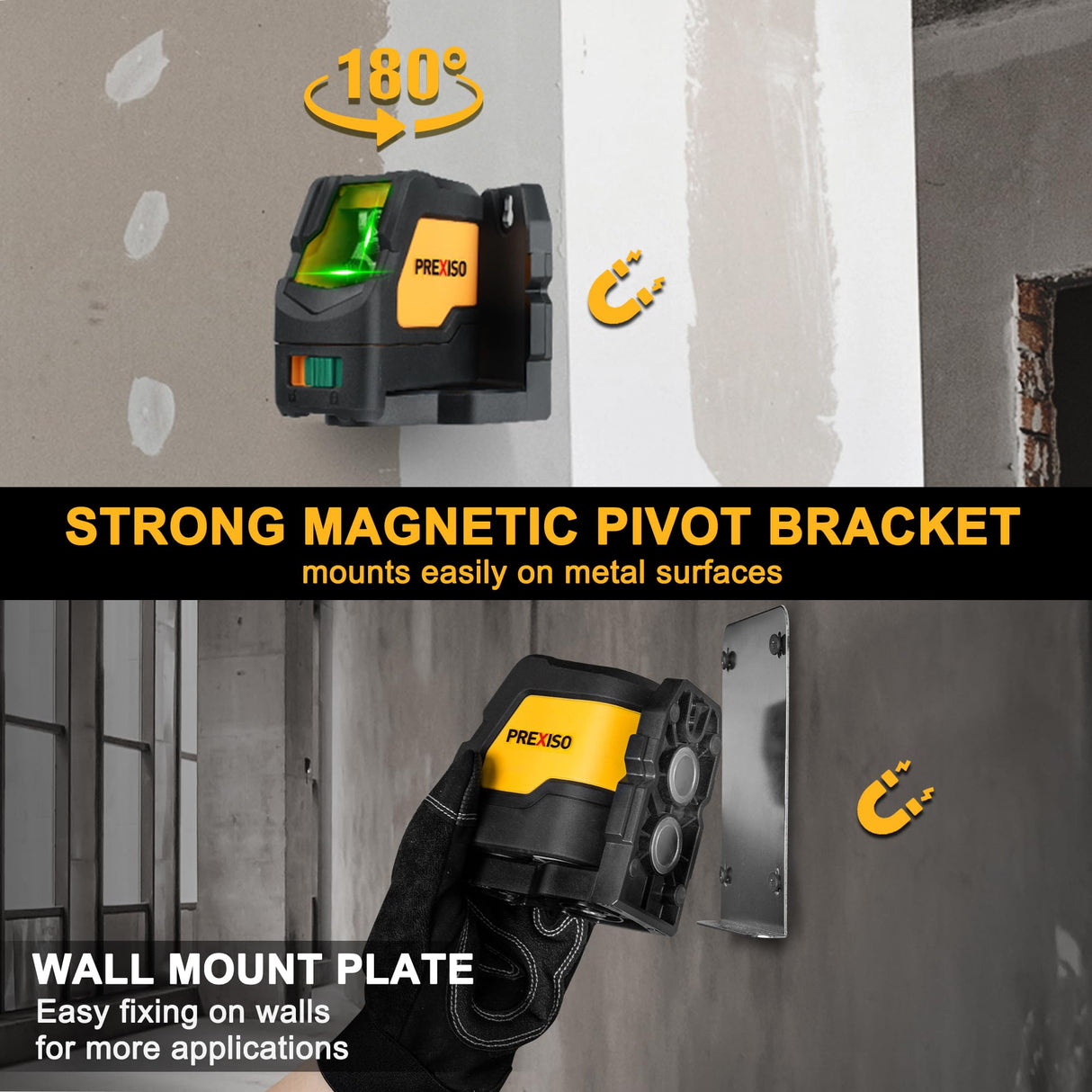 PREXISO Laser Level with Tripod, IP54 Professional 150° Wide Angle Laser Level Self Leveling - 2 Brightness Adjustment 100Ft Cross Laser Line Tool for Construction, Ceiling Alignment, Floor Tile Prexiso