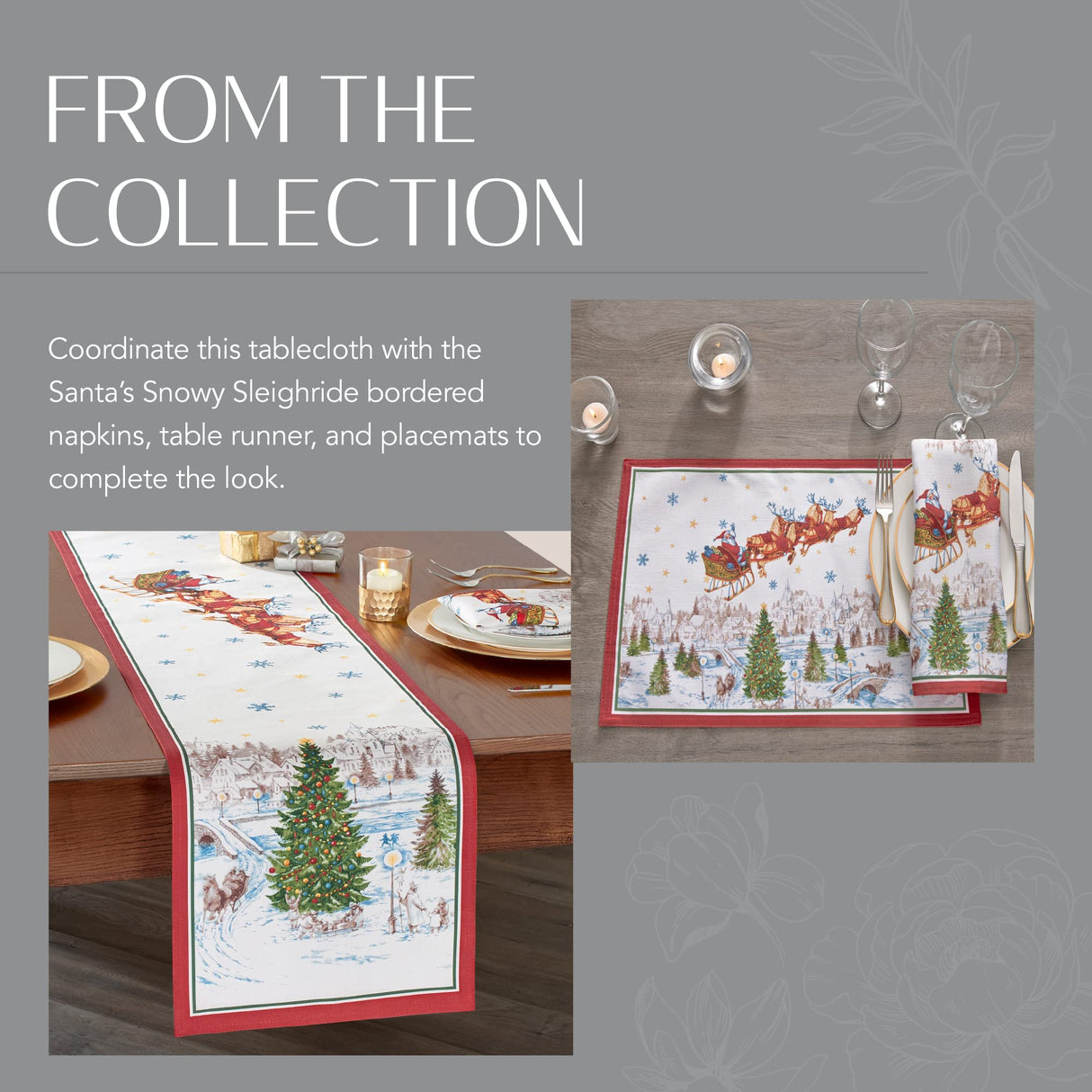 Elrene Home Fashions Santa Snowy Sleighride Wrinkle Resistant Holiday/Christmas Tablecloth, 60"X120", Rectangle Elrene