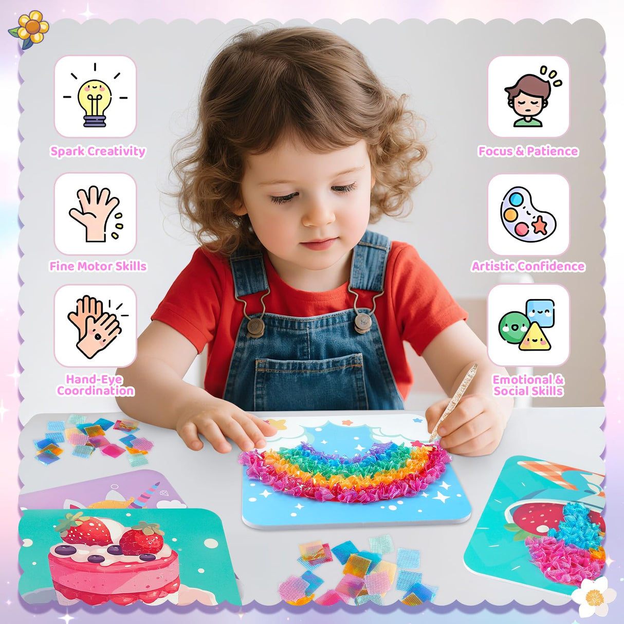 Poke in Art for Kids Unicorns Rainbow Mermaid Butterfly Cupcake Arts and Crafts for Kids 4-8 Boys Girls Home Decor Birthday Christmas Gifts 6 DIY Themes Creative Activity Game Plunack