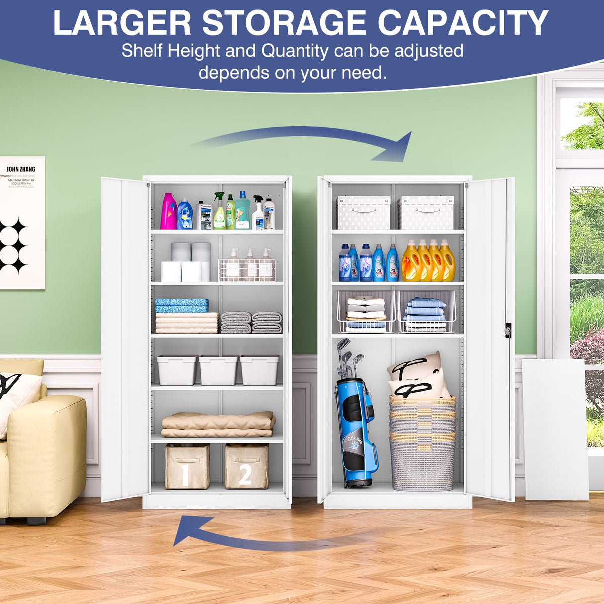 LISSIMO Metal Storage Cabinet with Lock,Lockable Garage Cabinet with 2 Doors and 5 Adjustable Shelves,Tall Steel Cabinets for Garage,Workshop,Gym,School LISSIMO