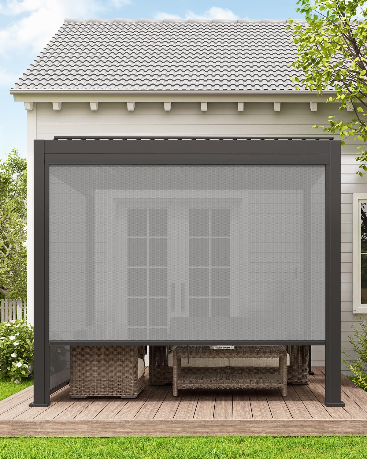 UNISHADES Retractable Pergola Sun Shade, for use on The Side of a 9.17'L × 7.75'H pergola to Block Out Light and Mosquitoes, not The pergola Itself. UNISHADES