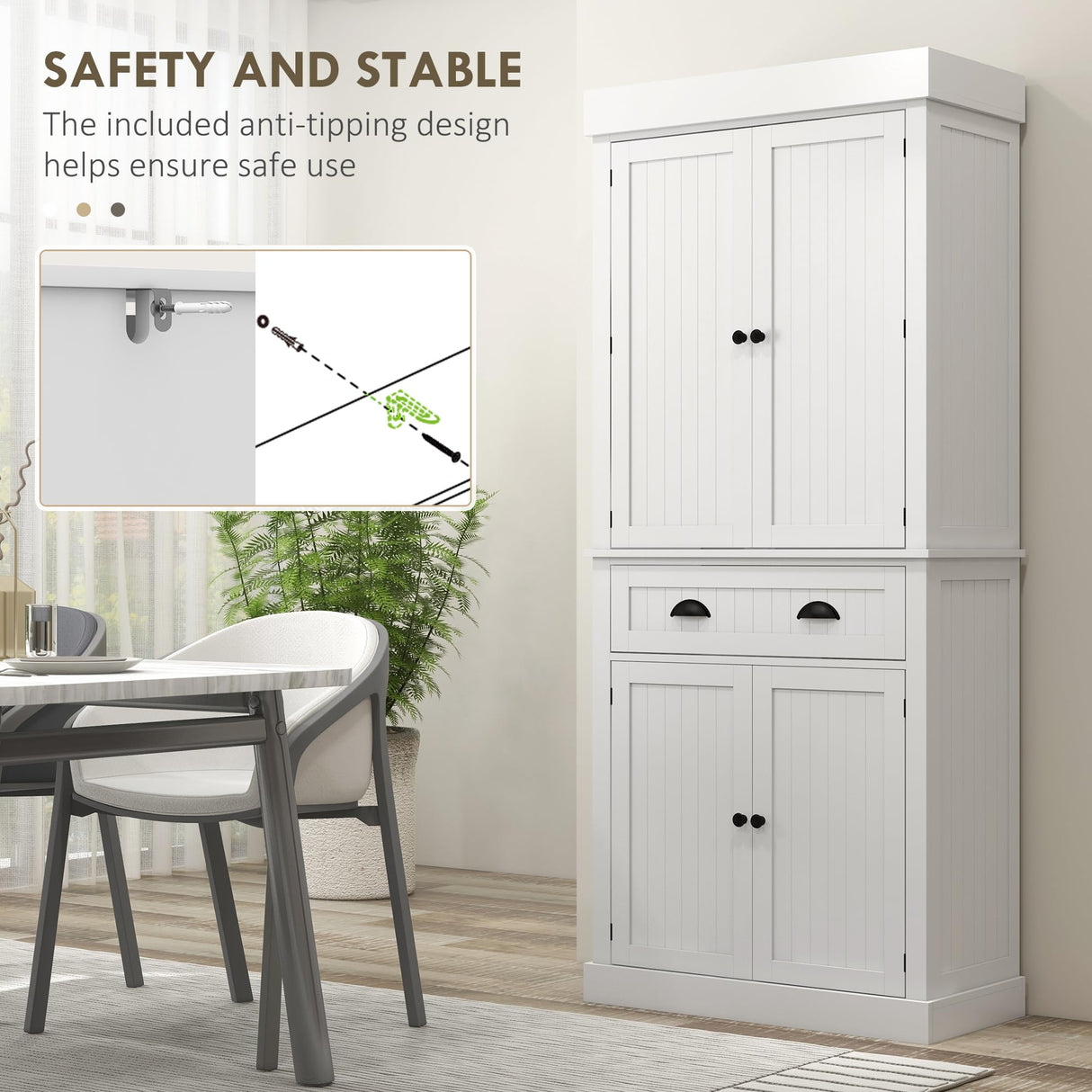 HOMCOM 71" Kitchen Pantry Cabinet with Motion Sensor Light, Tall Storage Cabinet with 6 Door Shelves, a Drawer & 4 Adjustable Shelves, for Living Room, Dining Room, White HOMCOM