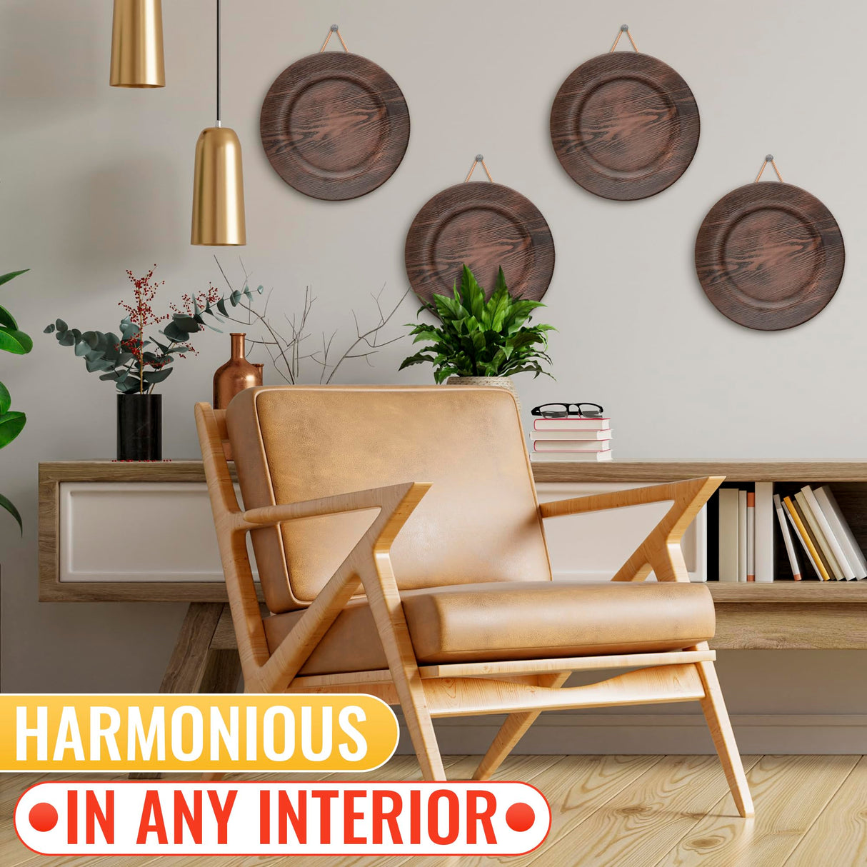 13'' Round Plastic Wood Charger Plates Set of 4 Chargers In Bulk Rustic Wood Round Table Charger Wedding Party Chargers Plate Set for 4 - 13 inch Rustic Kitchen Wood Plate Charger Wedding Table Decor BURIUS