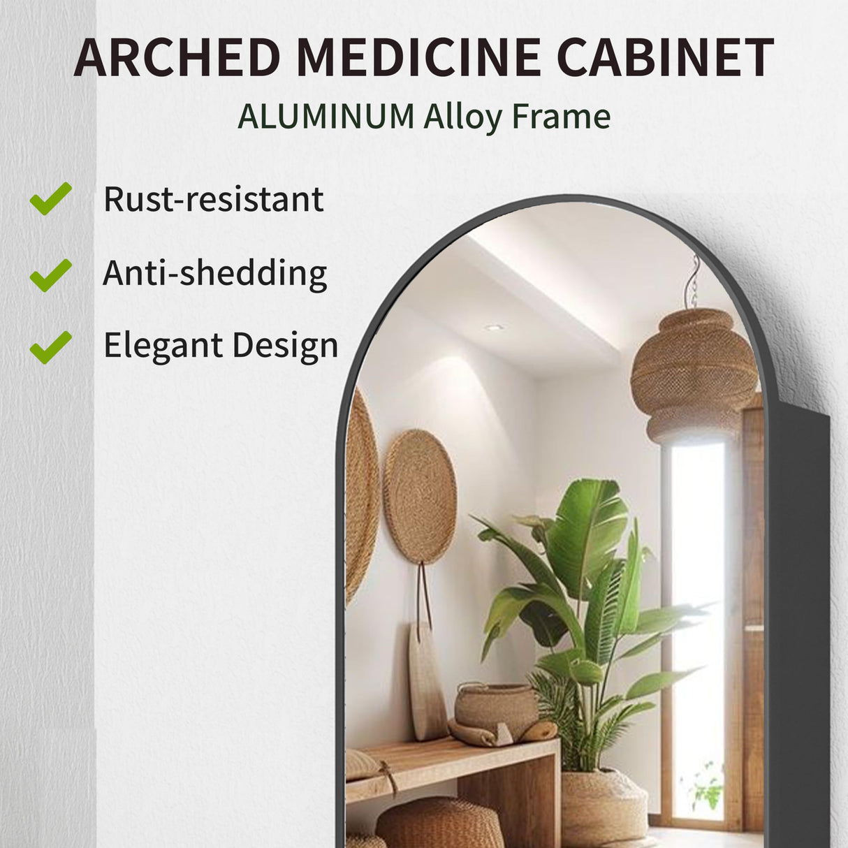 Medicine Cabinet with Mirror 16 x 30 Inch,Black Bathroom Mirror with Storage,Vanity Mirror with Storage,Metal Framed Arched Bathroom Cabinet Surface Mount with 3 Adjust Shelves Generic