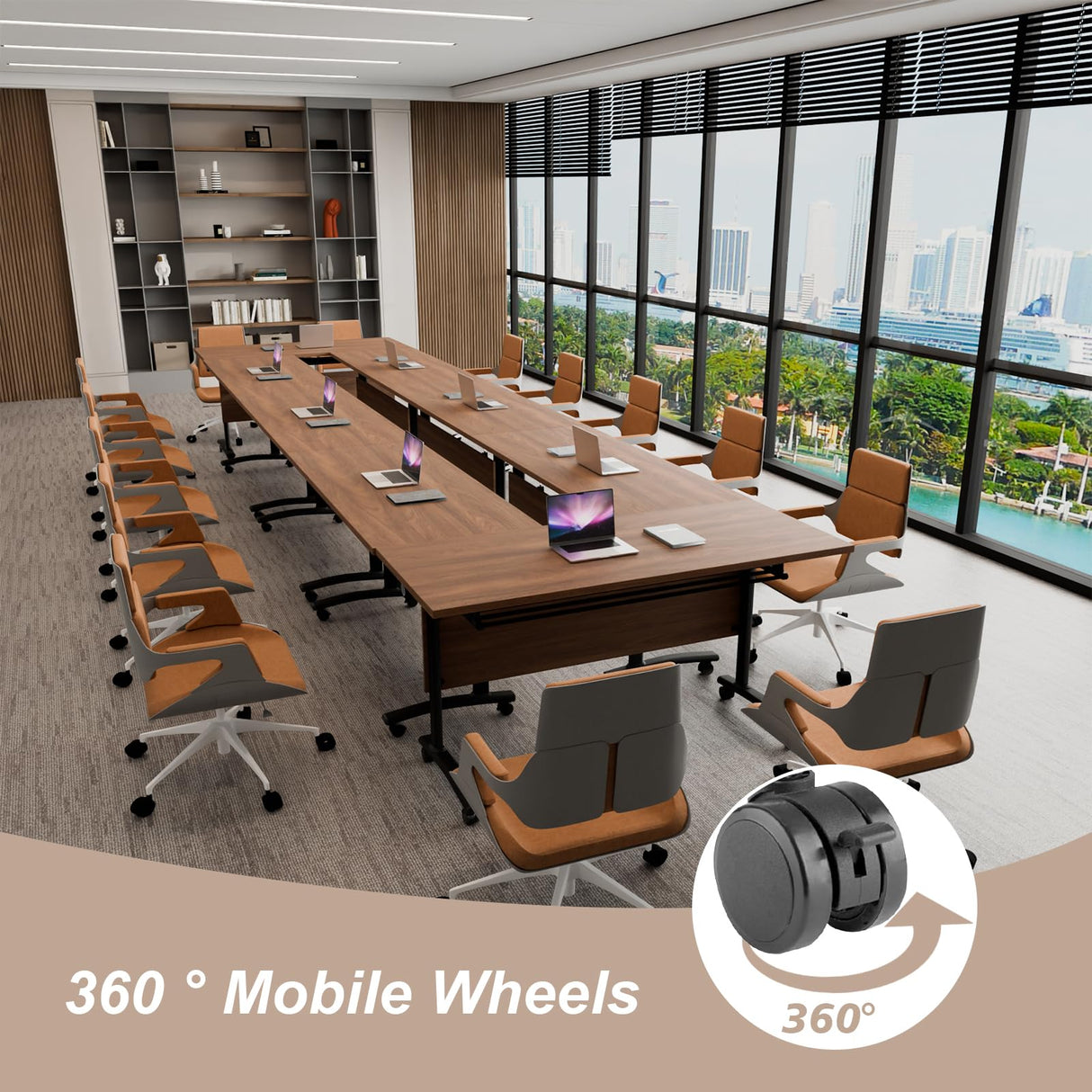 Modern Conference Table,4PCS Folding Conference Table with 360°Mobile Wheels,Office Conference Room Table for 4-6 Person,Modular Meeting Table (Walnut, 47in) Generic