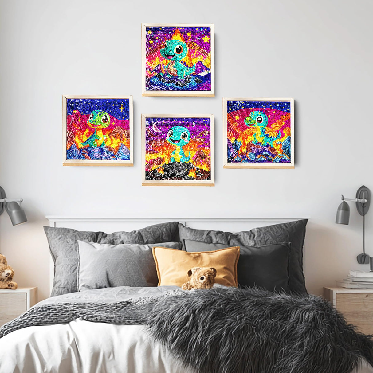 O&BTRC01 Diamond Painting -Dragon Diamond Art Kits Dinosaurs Gem Diamond Art Painting for Beginners 4 Pack O&BTRC01