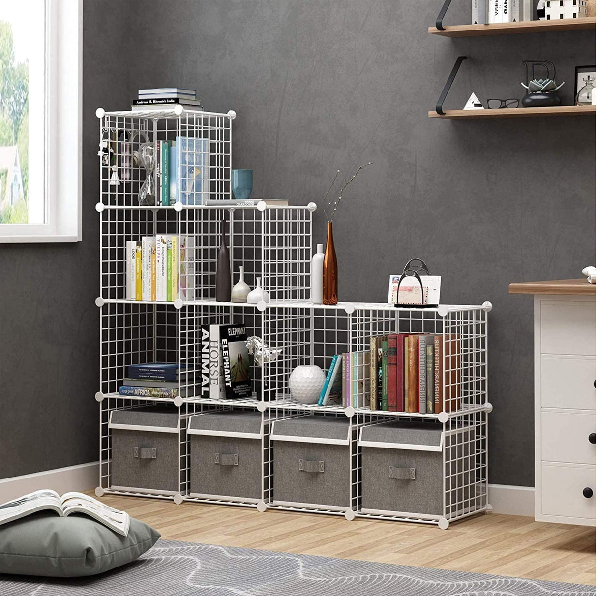 C&AHOME Wire Cube Storage, 12-Cube Storage Organizer Metal, C Grids Storage Bins Shelving, Modular Bookshelf Shelf, Closet Cabinet Ideal for Bedroom, Office 36.6”L x 12.4”W 48.4”H White C&AHOME