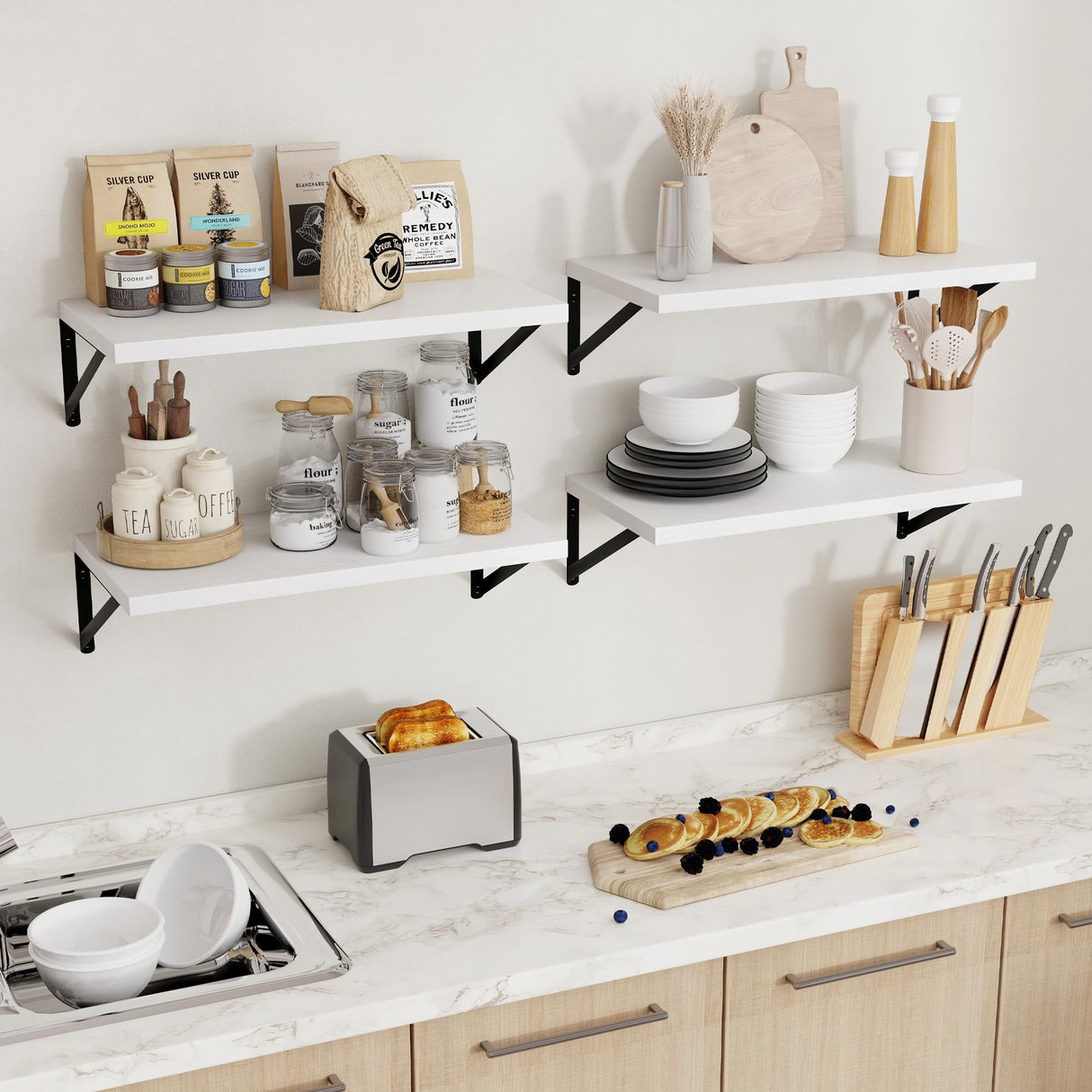 Axeman Deep Floating Shelves for Wall, 12 Inch Deep White Floating Shelves Set of 2, 16W x 12D Wide Wood Shelves Set of 2, Wall Mounted Shelves for Wall Storage Decor Axeman