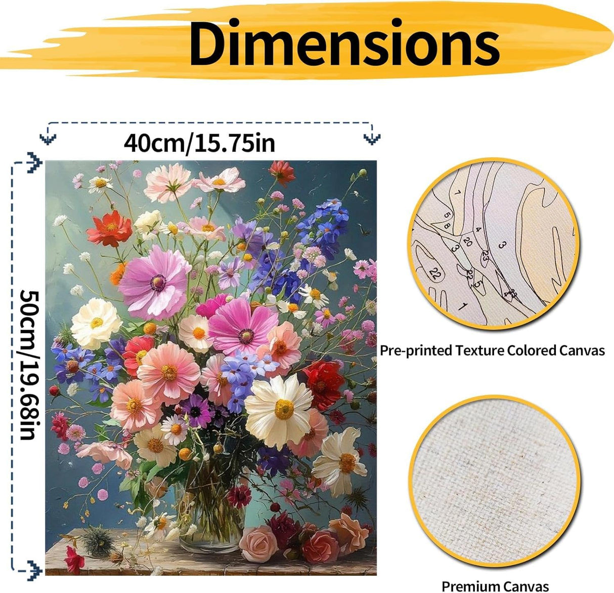 Flowers Paint by Numbers Kit for Adults,Flowers Paint by Number Kits for Beginner Acrylic On Canvas DIY Flower Oil Painting Kit Adults' Paint-by-Number Kits for Gift Home Wall Decor 16x20 Inch Ammklfh