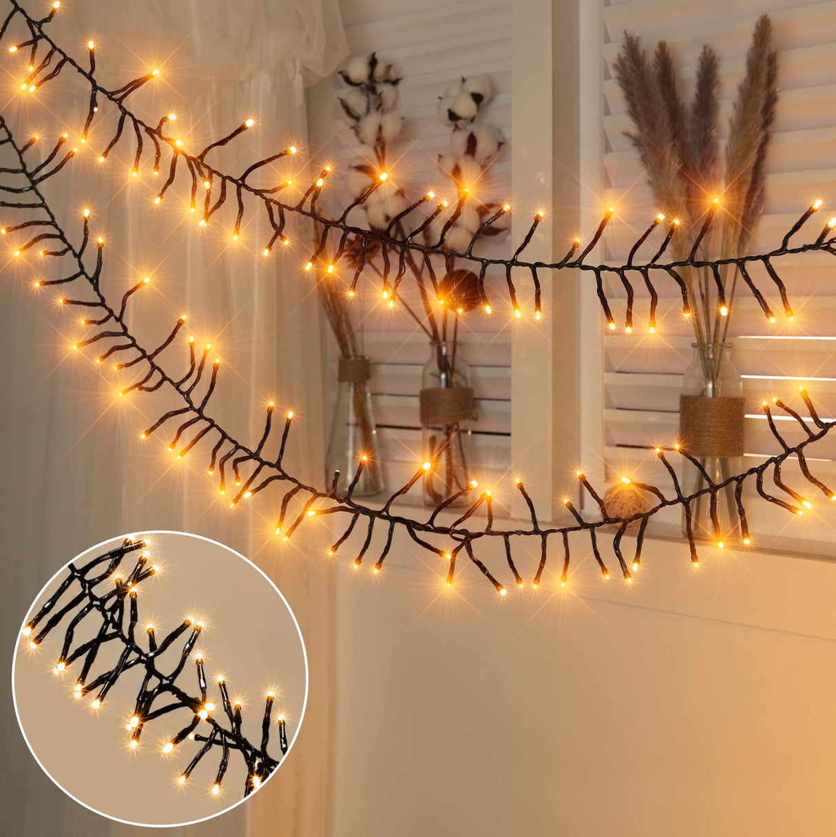 Ollny Cluster Lights Christmas 400LED 20FT, Warm White Christmas Tree Lights 8 Modes Timer Remote, Waterproof Connectable String Lights for Outdoor Indoor Outside Garland Xmas Decorations Ollny