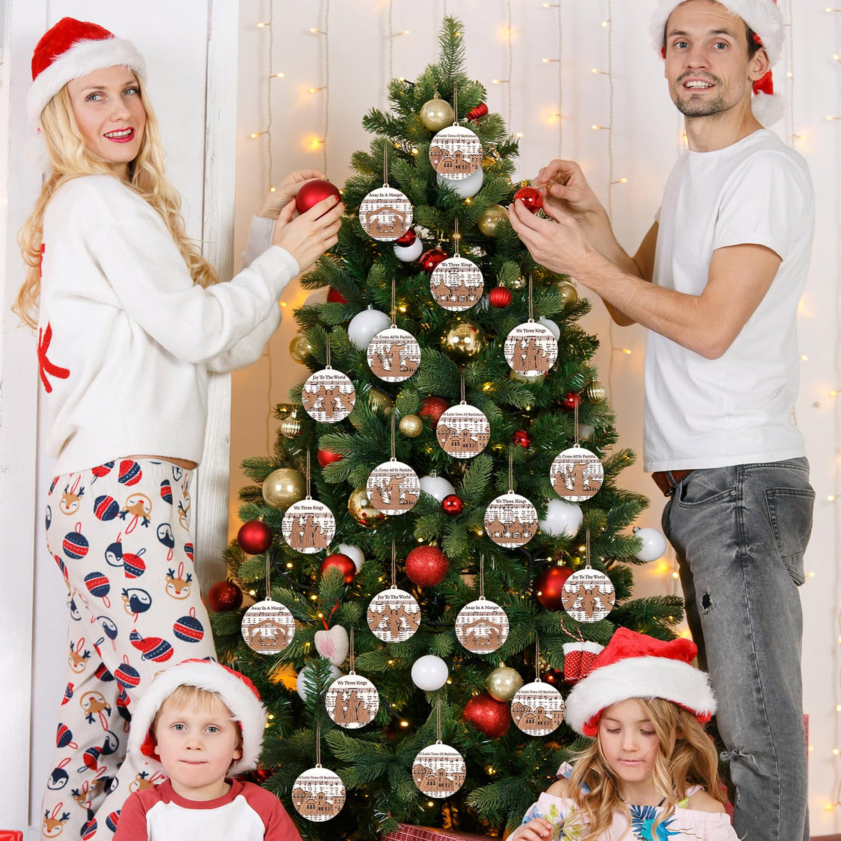 Shellwei 24 Pcs Christmas Nativity Story Wooden Ornaments Set Bulk Christian Music Sheet Nativity Ornament Nativity Scene Hanging Ornaments Xmas Tree Ornaments Religious Gift for Family(Delicate) Shellwei