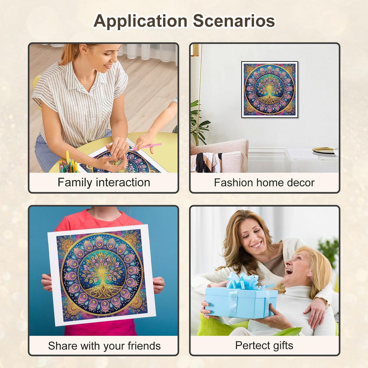 Stalente Diamond Painting Kits for Adults Tree of Life, 5D Special Shape Diamond Art Kits for Beginners, Crystal Rhinestones Diamond Painting for Home Wall Decoration Gift 12×12inch, Mandala Stalente