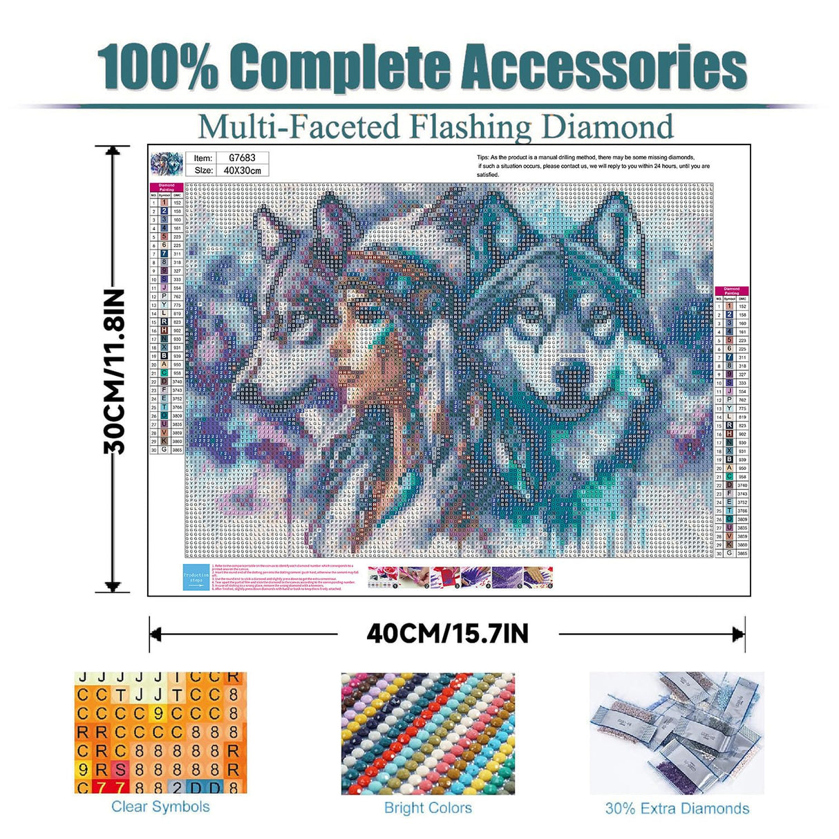 ajepon Wolf Diamond Art Kit - 5D Diamond Painting for Adults, Wolf Adult Diamond Painting Kits, Gem Art Kits for Wall Home Decor Arts Craft 12x16inch ajepon