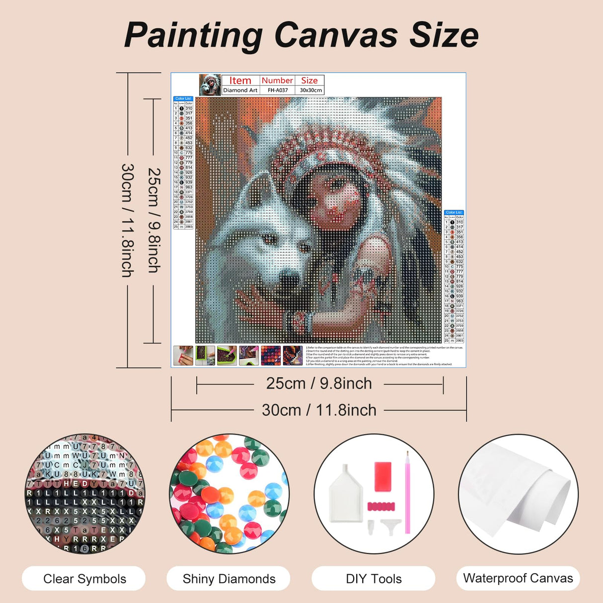 FHBUBPUP 5D Wolf Diamond Painting Kits for Adults, Indian Diamond Art Kits for Beginners - DIY Full Drill Round Animal Diamond Dot Gem Art, Craft Gift Suitable for Home Wall Decoration 12×12Inch FHBUBPUP