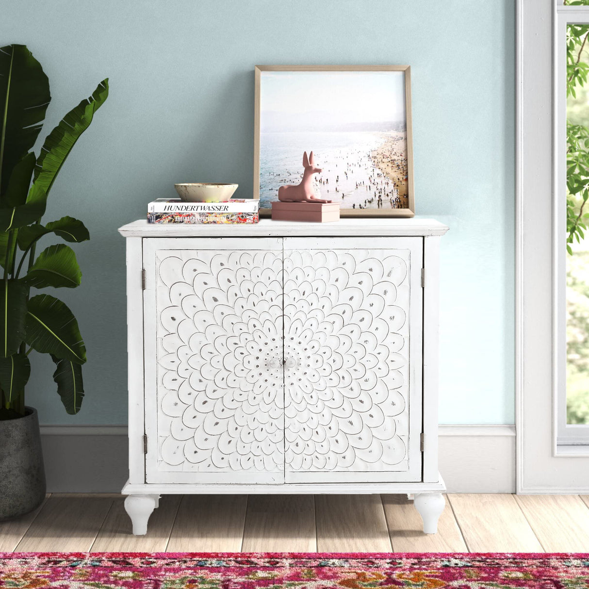 PHI VILLA White Antique Storage Cabinet - Sideboard and Buffet Cabinet Accent Cabinet with Doors PHI VILLA