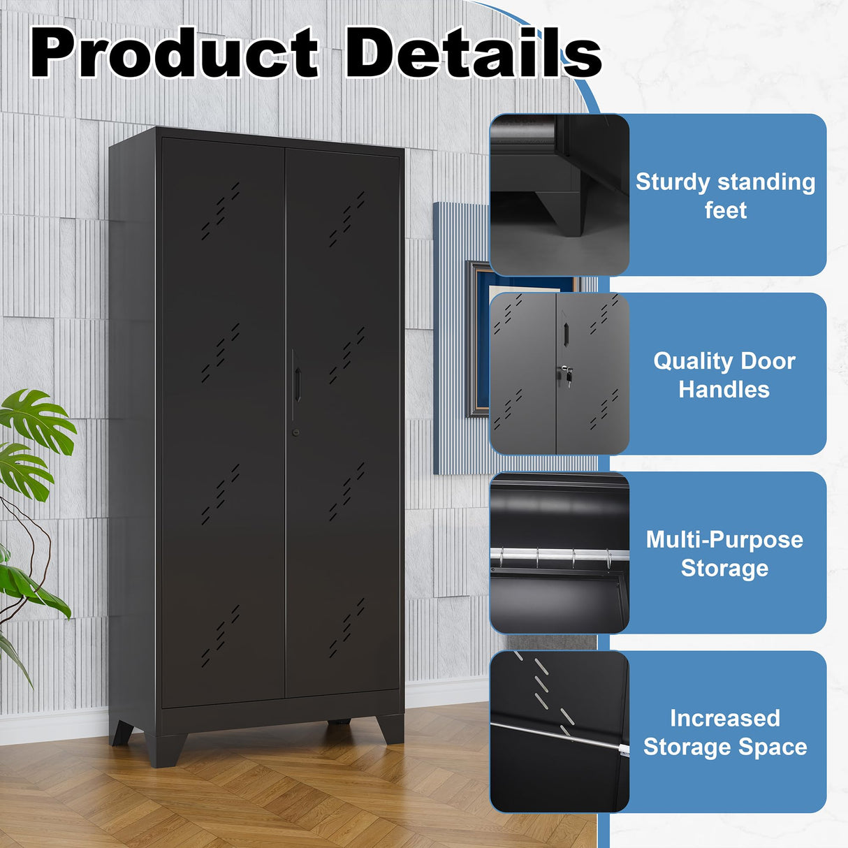 LyAosdFu Storage Cabinet, 75"H x 33.8"W x 16.5"D, Large Garage Cabinets with Lockable Doors, Metal Kitchen Pantry with Large Space at The Bottom, Utility Closet Ideal for Laundry Room, Bathroom,Office LyAosdFu