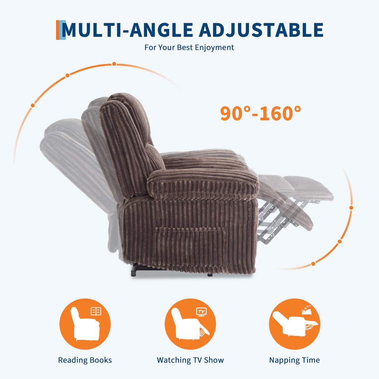 Garvee Corduroy Recliner Chair, Manual Recliner Sofa with Handle, Pillow Top Arms, Thick Padding, Side Pocket, 330Lbs Capacity, Adjustable Recliner for Living Room, Bedroom, Home Theater, Brown Garvee