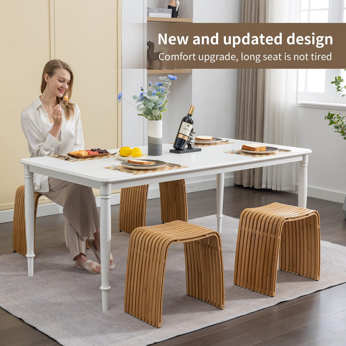 CWUINT Bamboo Dining Stool and Chair - Durable and Beautifully Designed for Dining Room, Living Room, Bedroom and Bathroom CWUINT