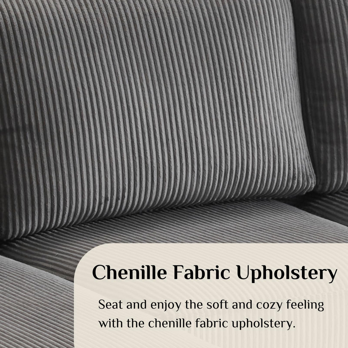 Karl home U-Shape Sectional Sofa Couch 111" Modern 4-Seat Sofa with Chaises Corduroy Fabric Upholstered Covertible Couch with Wood Grain Legs for Living Room, Reception Room, Apartment, Dark Gray Karl home