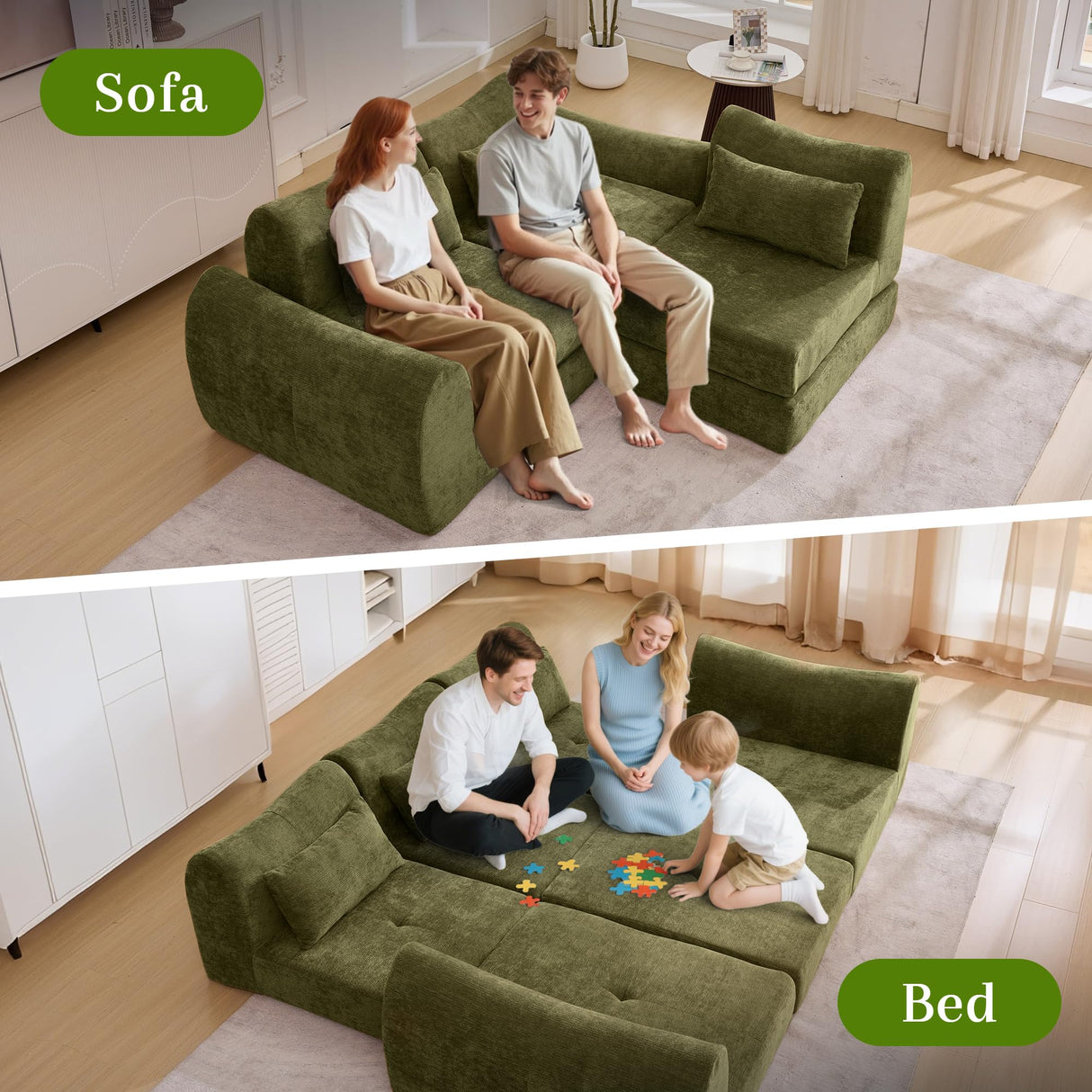 MAXMAXX 102" Cloud Sofa, 4-in-1 Folding Sofa Bed, Floor-Standing Boneless Couch, Futon Sofa Bed for Living Room, Bedroom and Entertainment Room (Green) MAXMXX