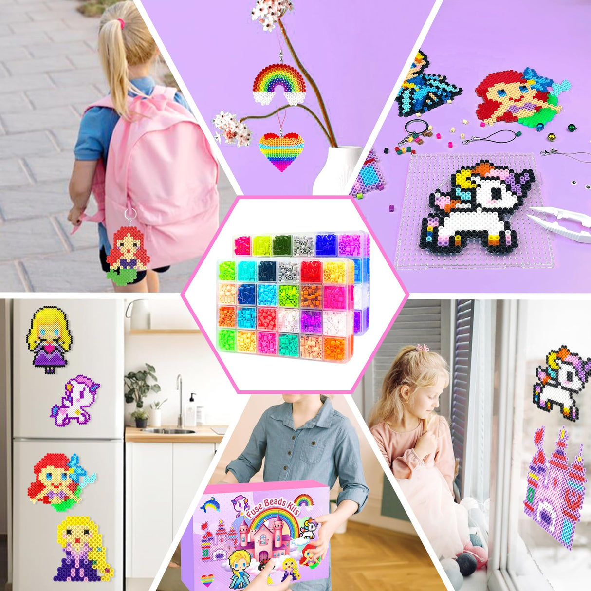 Fuse Beads Kit - 48 Colors 5mm Fuse Beads Set with Pegboards, Ironing Papers and Accessories, Fuse Beads 2 Boxes, DIY Craft Kits for Kids, Arts and Crafts Gifts for Girls & Boys Christmas Birthday AJAZPER