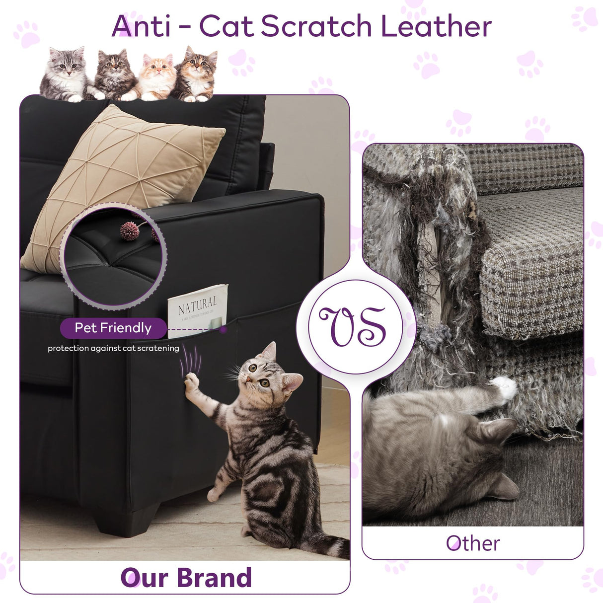 TYBOATLE 88" W Faux Leather Couches for Living Room w/Side Pockets, Mid-Century Modern Tufted Comfy Leather Couch w/USB and Wider Arms, 3 Seater Sofa for Office, Apartment, Bedroom, Black TYBOATLE