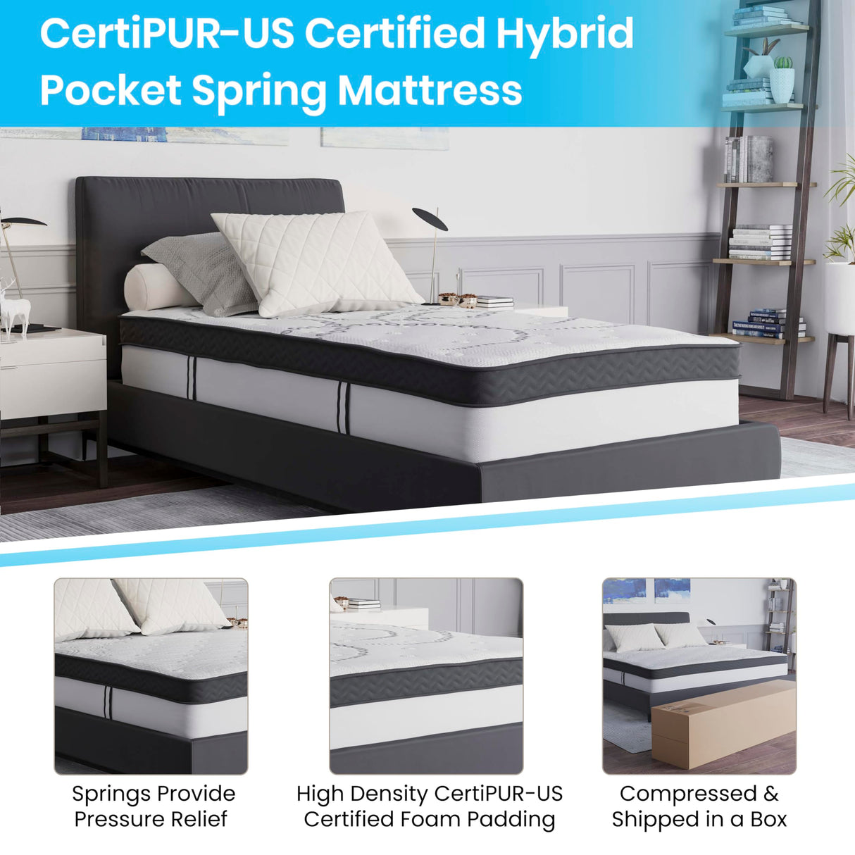 EMMA + OLIVER Astor 12 Inch CertiPUR-US Certified Hybrid Pocket Spring Mattress, Twin Mattress in a Box EMMA + OLIVER