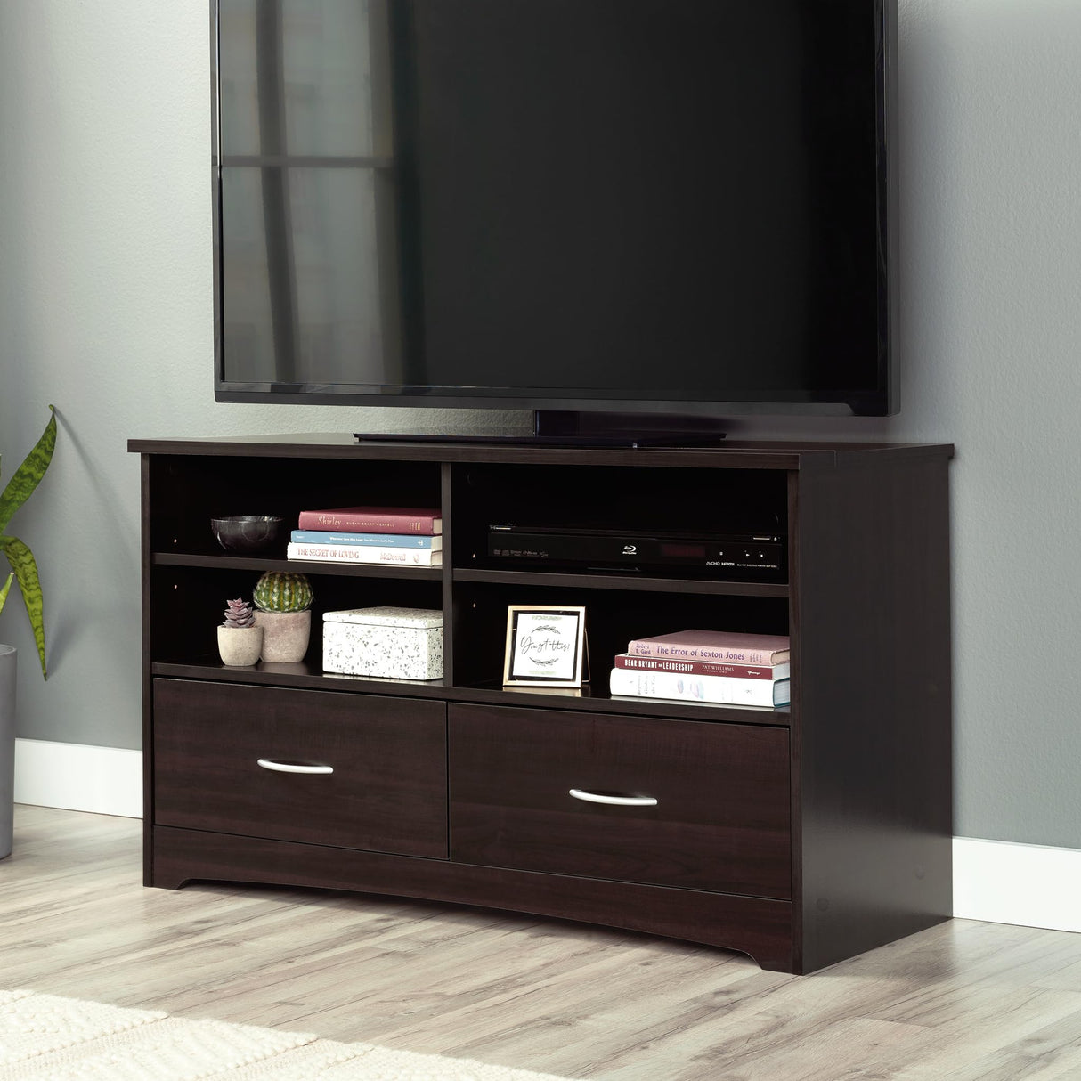 Sauder Beginnings TV Stand with Drawers, For TV's up to 46", Cinnamon Cherry finish Sauder