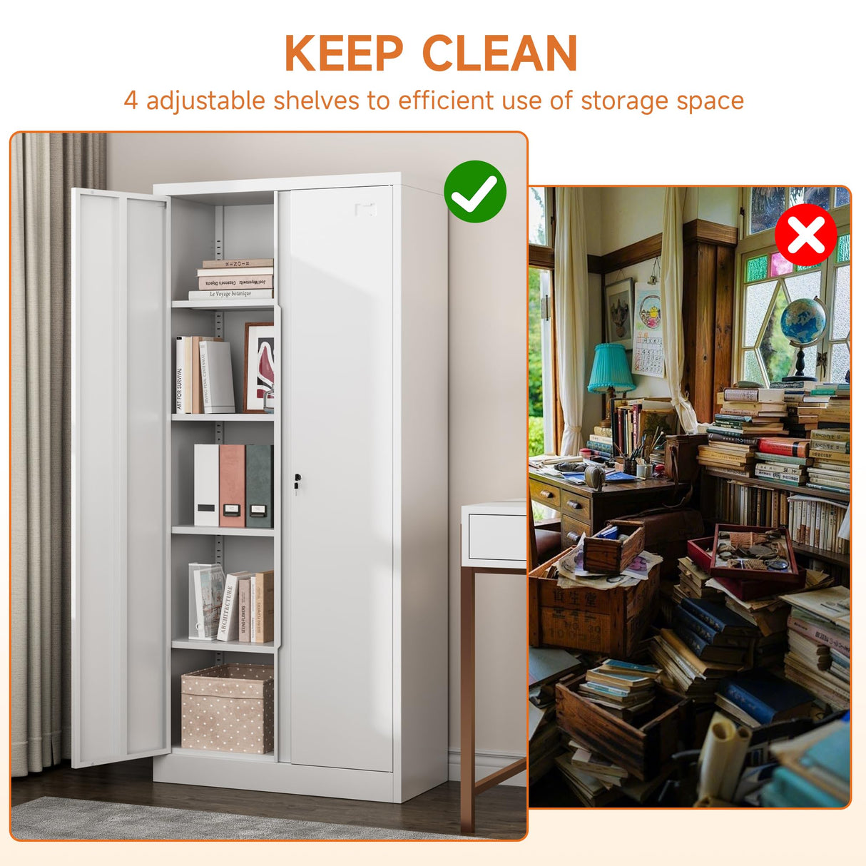 Firstsky Metal Garage Storage Cabinet with Lock, 71" Lockable Garage Cabinet with Doors and Shelves, Steel Lockable File Cabinet, Locking Tool Cabinets for Home, Office, Garage(White, 71 inch) Firstsky