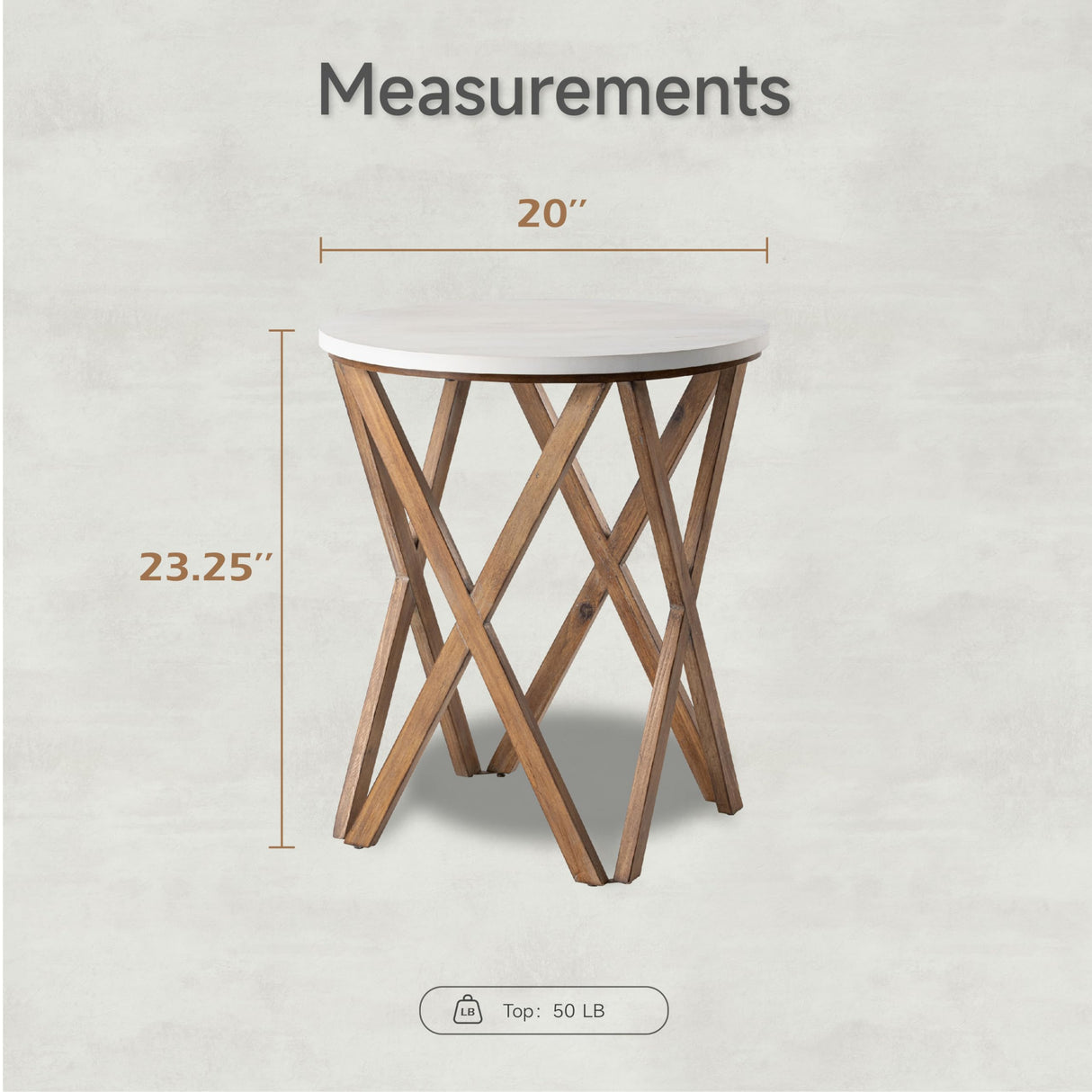 LONYKE Round End Table, Distressed White Top with 4-Legs Base Beside Table for Modern Farmhouse, Boho Decor, White and Natural LONYKE