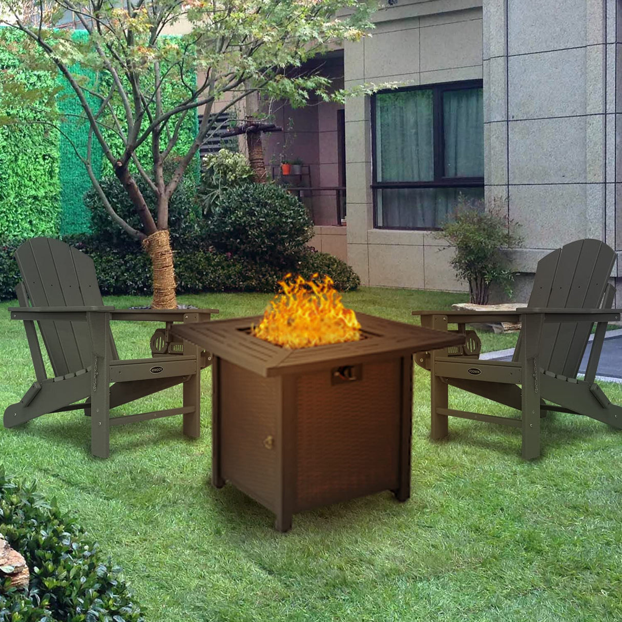 FOOWIN HDPE Folding Adirondack Chair Set of 4, All-Weather Resistant Adirondack Chair w/4 in 1 Cup Holder Trays, Adirondack Chairs for Outdoor, Patio, Lawn, Garden, Backyard Deck(Set of 4, Black) FOOWIN