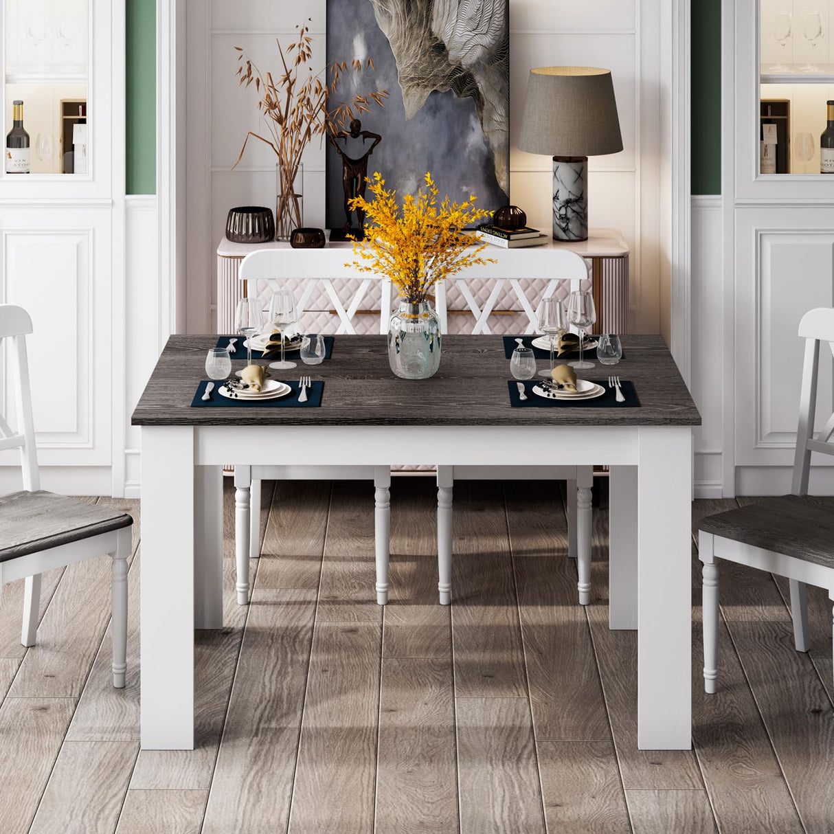 Giantex Wooden Dining Table, Modern Kitchen Table for 4, Rectangular Dinner Table for Kitchen, Dining Room, Living Room, Home Dinette Furniture, 47" L x 28" W x 30" H, (White & Dark Gray) Giantex