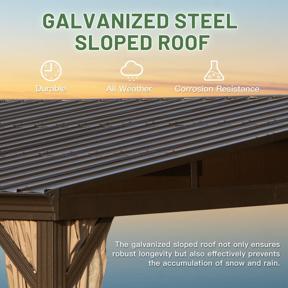 Domi 12x16FT Lean to Gazebo, Hardtop Wall Mounted Gazebo with Sloping Galvanized Steel Roof, Aluminum Frame, Drainage System, Curtains and Netting, for Patio, Deck, Garden, Backyard domi outdoor living