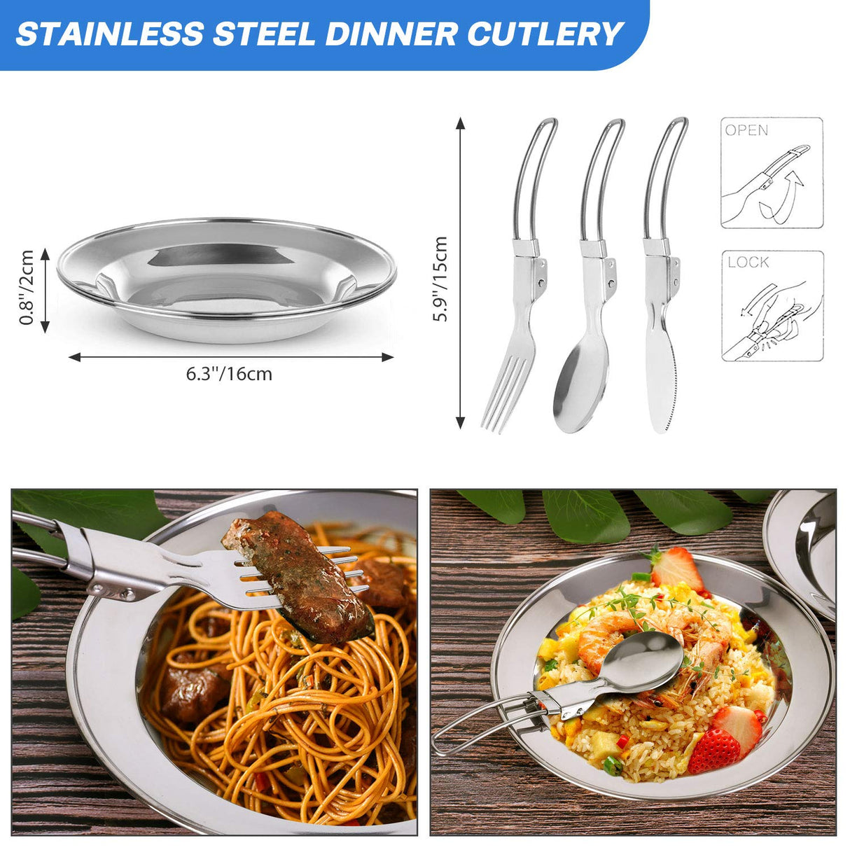 Odoland 15pcs Camping Cookware Mess Kit, Non-Stick Lightweight Pot Pan Kettle Set with Stainless Steel Cups Plates Forks Knives Spoons for Camping, Backpacking, Outdoor Cooking and Picnic Odoland