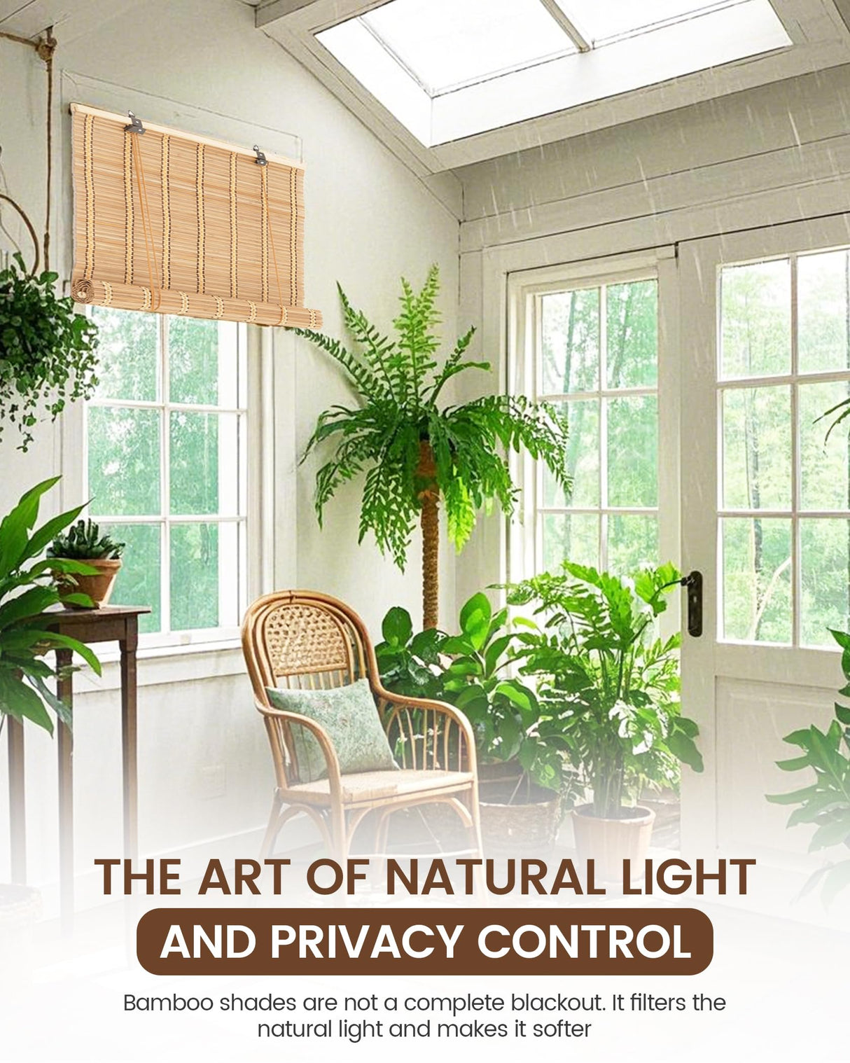 Erfolkerz 35" Wx72 H Bamboo Blinds Roller Shades for Indoor Windows, Blackout Bamboo Curtain Roll Up wiht Cord, Privacy Roman Shade for Interior/Exterior Windows, Mounting Hardware Included Erfolkerz