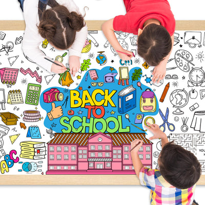 Nufiwra Giant Back to School Coloring Poster – 30 x 72 Inch Welcome Back Tablecloth – Fun Classroom Decoration & First Day of School Activity – Party Table Cover for Home, Events, or Teachers