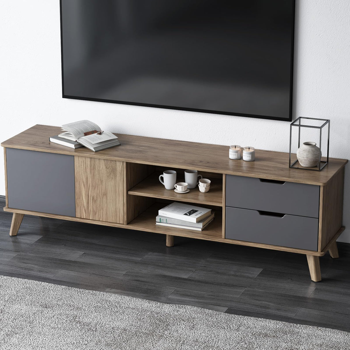 Miuuod 67" TV Stand for 55/60/65 inch TV inch TV,Mid Century Farmhouse TV Stand,Entertainment Center,Retro Media Consol with Storage for Living Room Miuuod