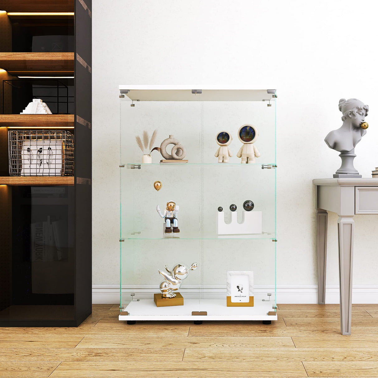 Zacis Modern Clear Glass Display Cabinet with 2 Doors and 3 Shelves for Living Room Zacis