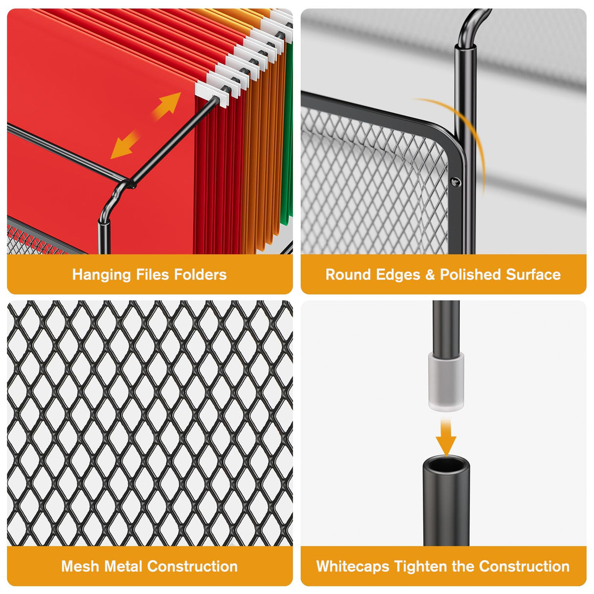 MaxGear Hanging File Organizer, Letter Size Filing Box, Metal Mesh Black Desk File Folder Storage for Office, Home, School, 2 Pack MaxGear