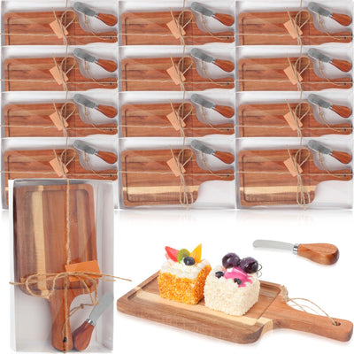 Geetery 12 Set Acacia Wood Charcuterie Board with Knife Wooden Serving Tray with Groove Acacia Wood Cutting Board with Gift Box and Card for Wedding Baby Shower Housewarming Gift