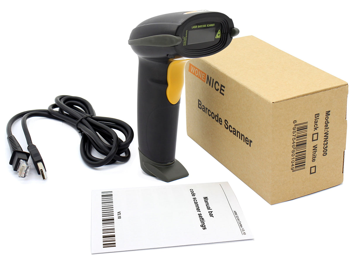 WoneNice USB Laser Barcode Scanner Wired Handheld Bar Code Scanner Reader Black WoneNice